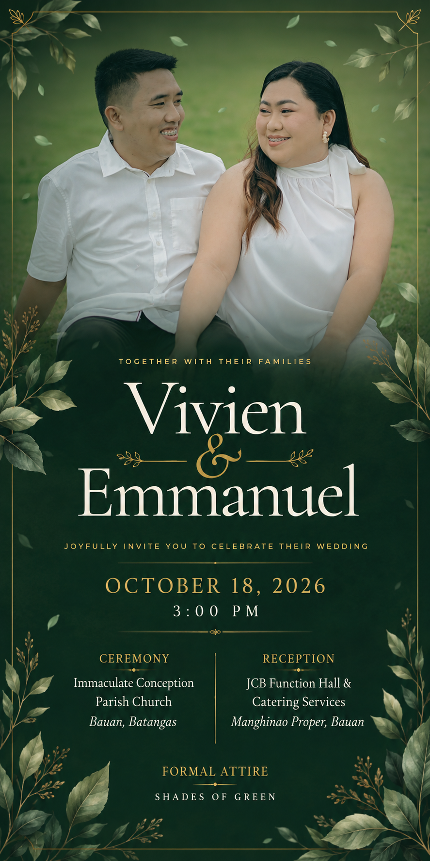 Green-themed wedding invitation