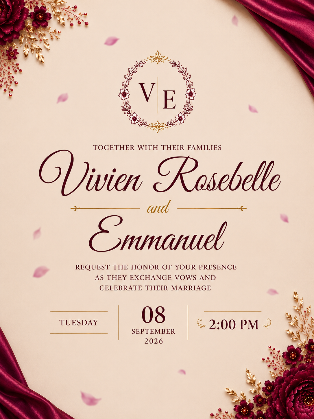 Vivien and Emmanuel wedding invitation